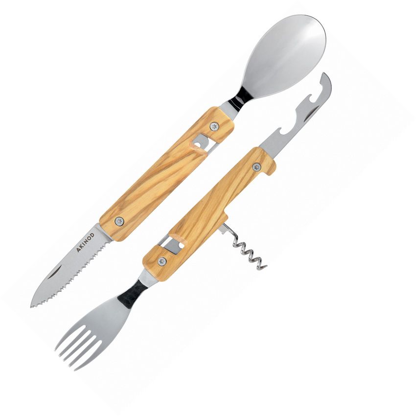 Akinod 13H25 Folding Cutlery Set 7" Olive Wood