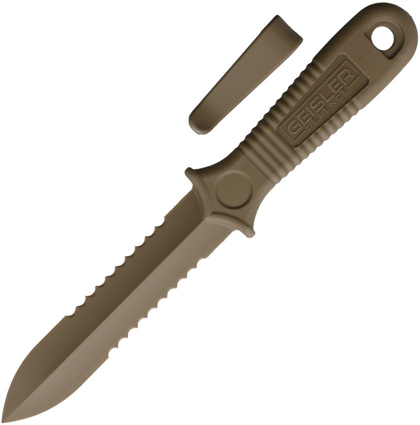 AMG Corp Long Kobe Boot Knife FDE 4in Serrated Blade