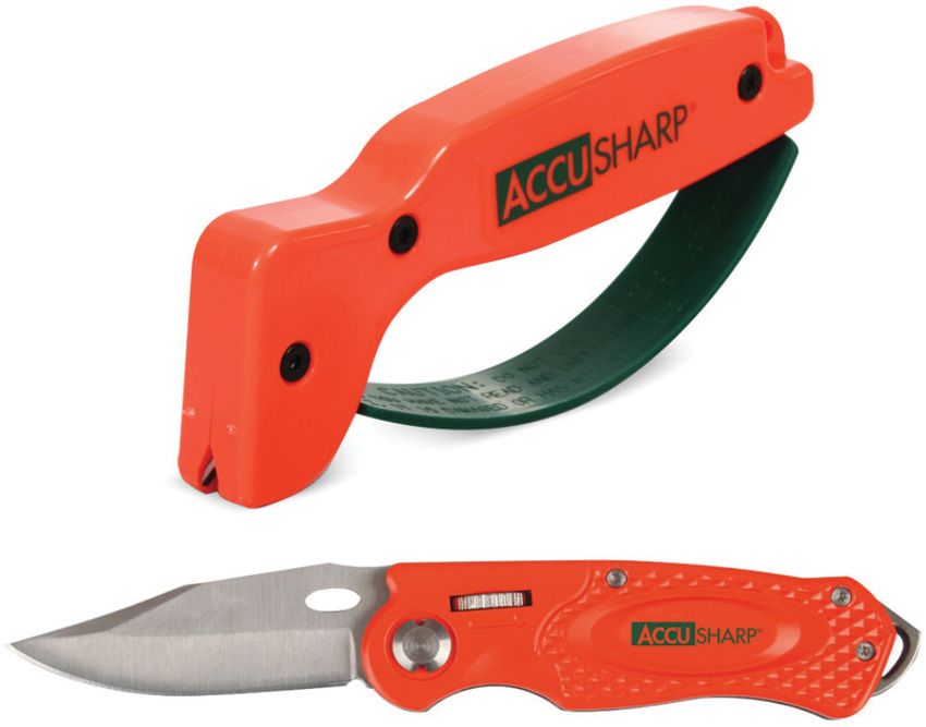 AccuSharp Wheel Lock Folding Knife 2.5" Blade Orange w/ Sharpener