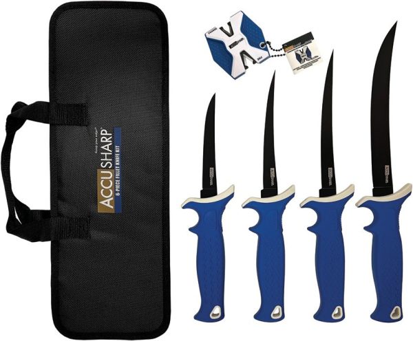 AccuSharp Six Piece Fillet Knife Kit - Black Titanium with Sharpener