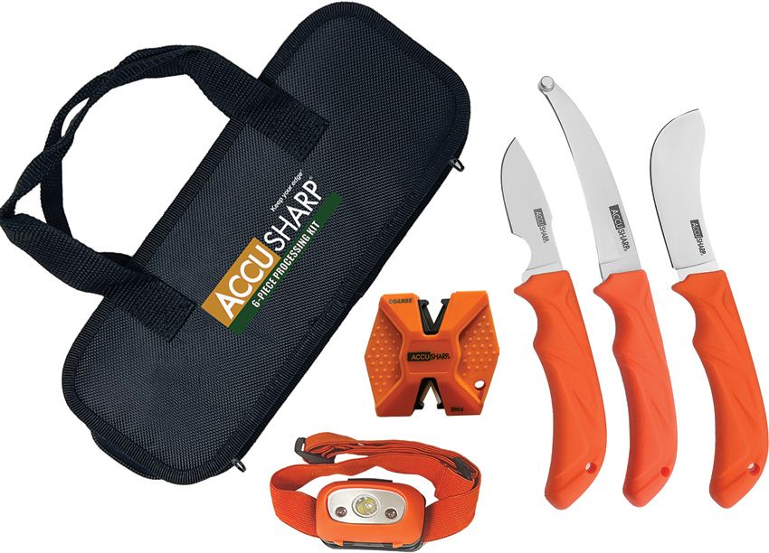 AccuSharp Six Piece Processing Kit with Guthook, Butcher & Caping Knives