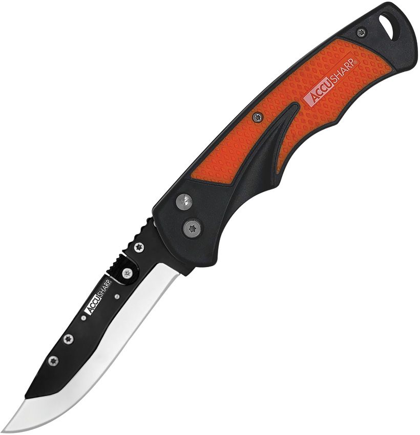 AccuSharp Razor Button Lock - Orange Handle Folding Knife