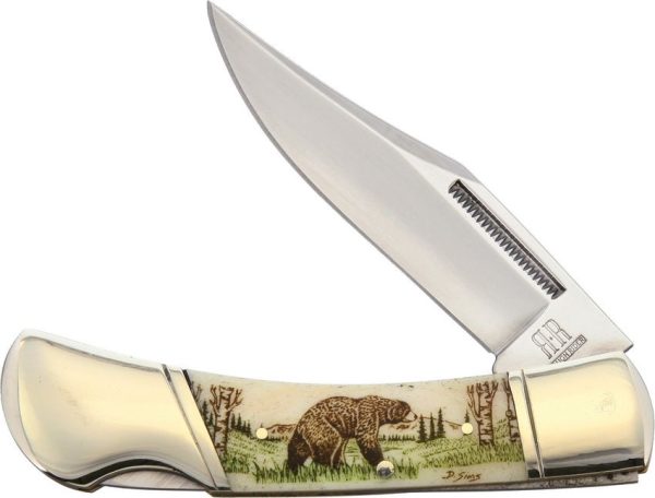 Alaska Scrimshaw ASC1 Bear Lockback Folding Knife 2.75" Blade
