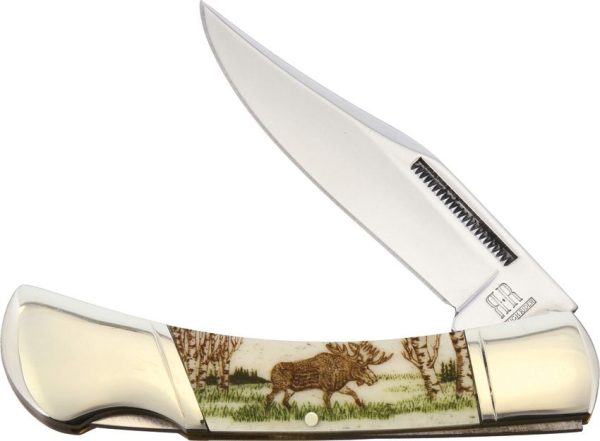 Alaska Scrimshaw ASC5 Moose Lockback Folding Knife 2.75" Blade