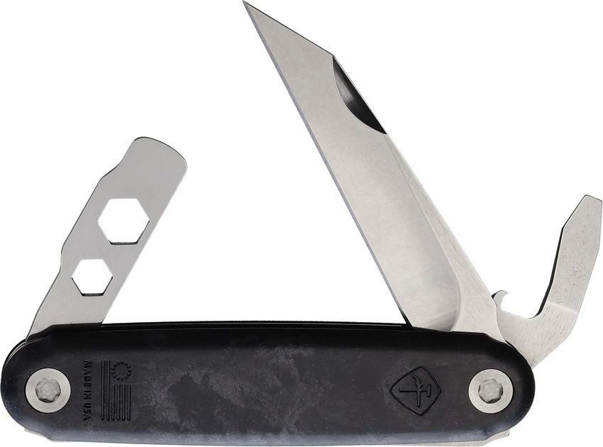 American Service Knife Iron Sides Folder Seax CF 3.63" Closed