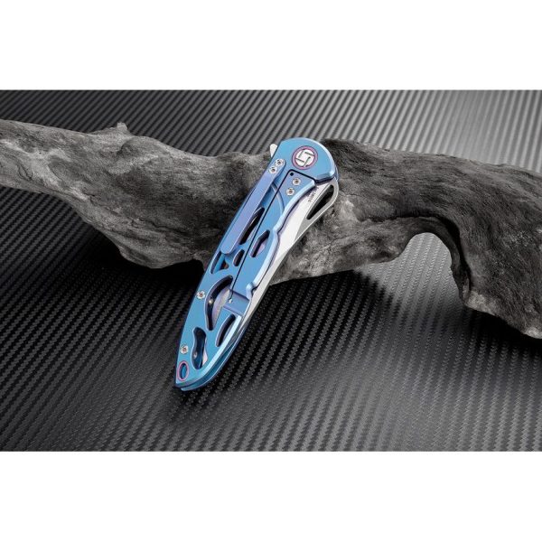 Artisan Hoverwing Framelock S35VN Blue Titanium Folding Knife