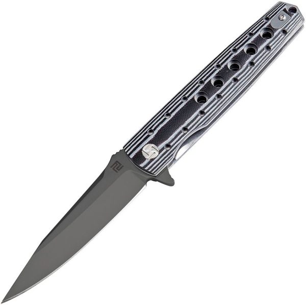 Artisan Virginia Linerlock D2 Black White Folding Knife