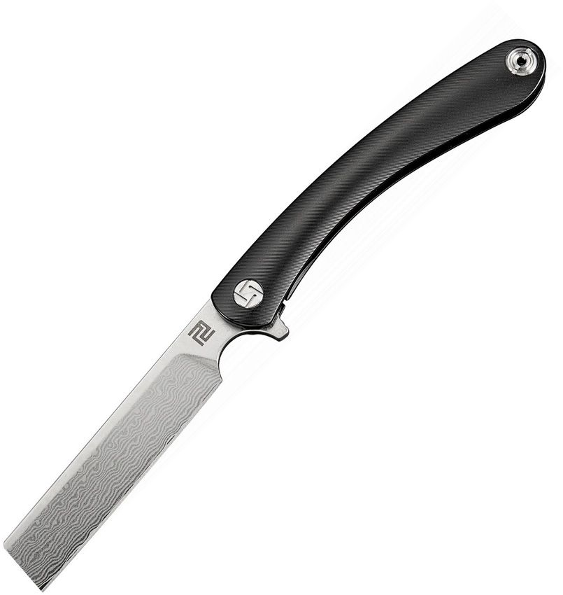 Artisan Orthodox Framelock 3.5" Damascus Black Titanium Folding Knife