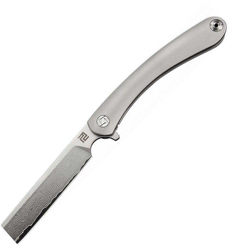 Artisan Orthodox Framelock 3.5" Damascus Gray Titanium Folding Knife