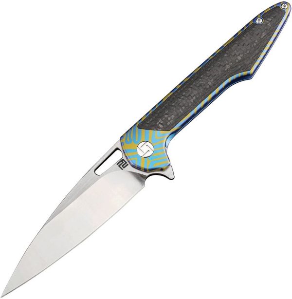 Artisan Archaeo Framelock Blue M390 Folding Knife Titanium
