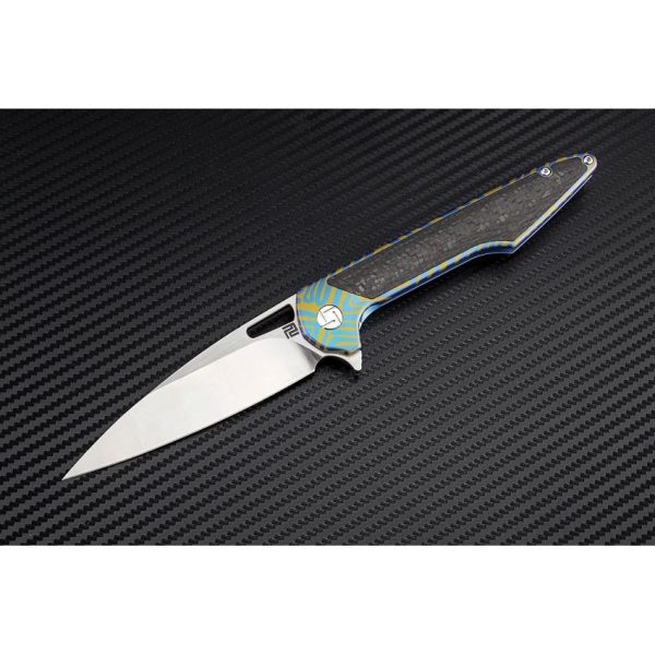 Artisan Archaeo Framelock Blue M390 Folding Knife Titanium