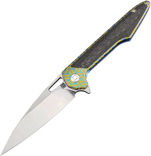 Artisan Archaeo Framelock Blue M390 Folding Knife Titanium