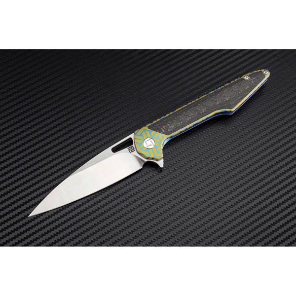 Artisan Archaeo Framelock Blue M390 Folding Knife Titanium