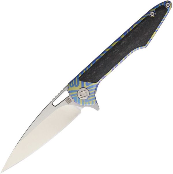 Artisan Small Archaeo Framelock M390 Blue Titanium Folding Knife