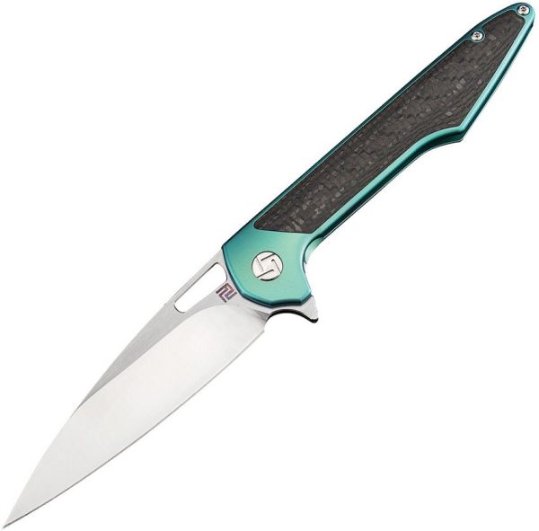 Artisan Small Archaeo Framelock M390 Green Titanium Folding Knife