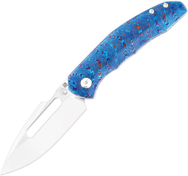 Artisan Boa Framelock Blue Timascus S90V Folding Knife