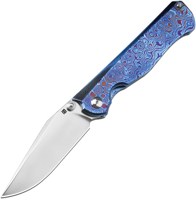 Artisan Caruso Titanium Damascus Folding Knife 3.5" S90V