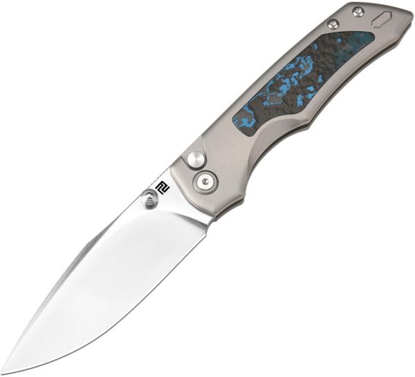 Artisan Wizard Button Lock Folding Knife S90V Gray Titanium