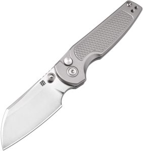 Artisan Cleo Button Lock Ti Folding Knife S90V Wharncliffe Gray