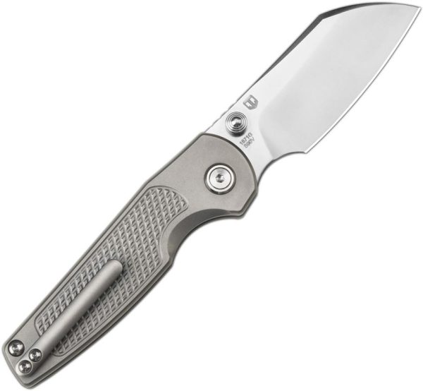 Artisan Cleo Button Lock Ti Folding Knife S90V Wharncliffe Gray