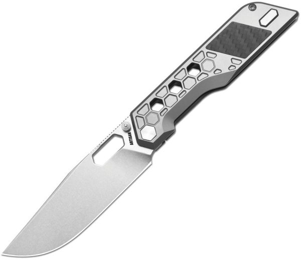 Artisan Beest Framelock Gray S35VN Folding Knife Titanium