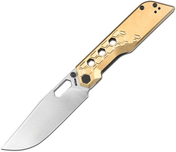 Artisan Beest Linerlock Brass Folding Knife AR-RPM9 Stonewash