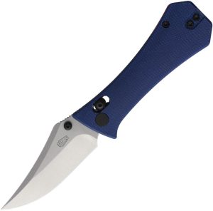Auxiliary Manufacturing Pocket Bowie Crossbar Lock Folding Knife Blue