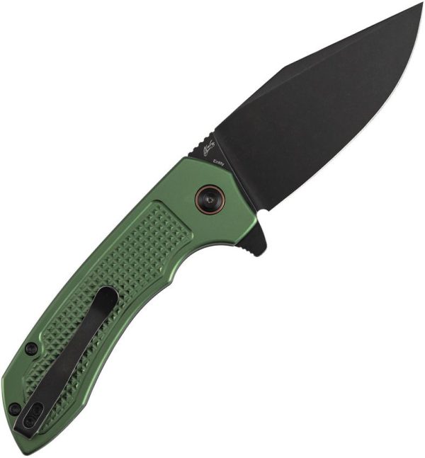 Tenable Entity Button Lock Green Folding Knife 14C28N Blade
