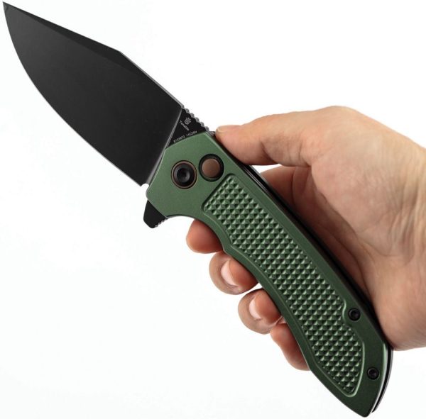 Tenable Entity Button Lock Green Folding Knife 14C28N Blade