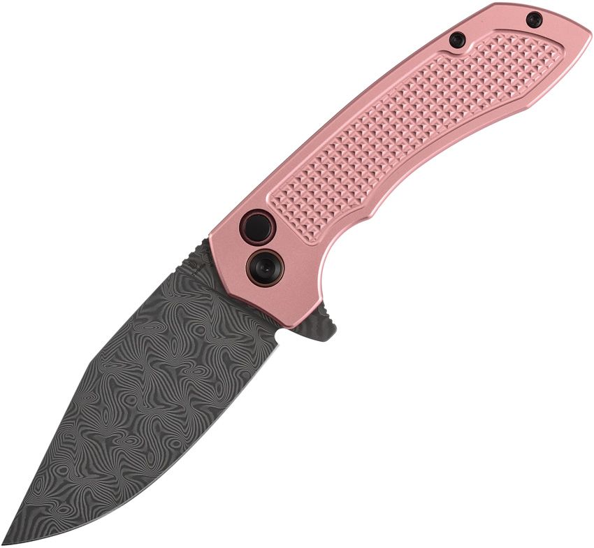 Tenable Knives Entity Button Lock Folding Knife 3.5" Damascus Rose