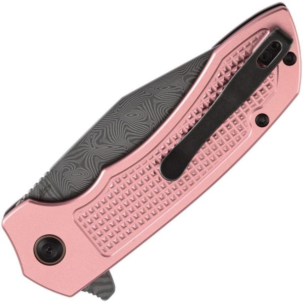 Tenable Entity Button Lock Rose Damascus Folding Knife