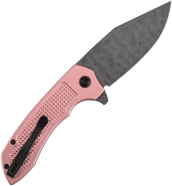 Tenable Entity Button Lock Rose Damascus Folding Knife