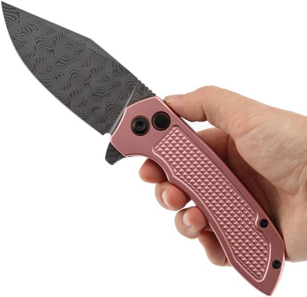 Tenable Entity Button Lock Rose Damascus Folding Knife