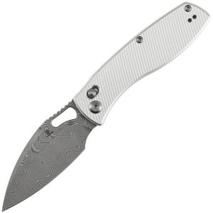 Tenable Heron Crossbar Lock Damascus Folding Knife Silver