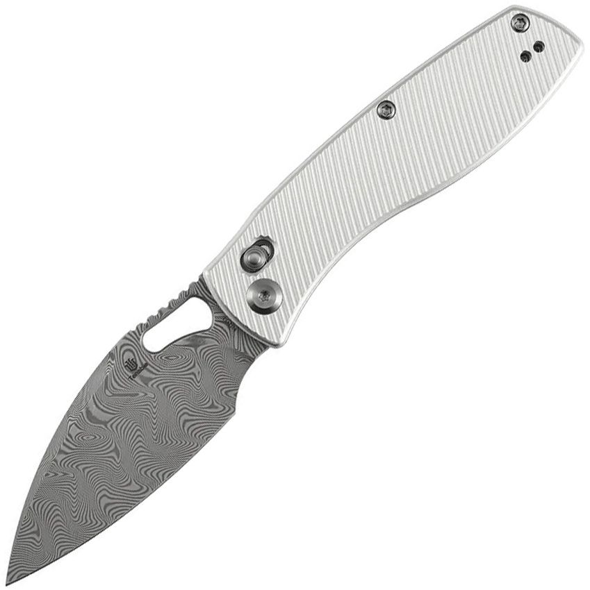 Tenable Knives Heron Folding Knife 3.13" Damascus Crossbar Lock Silver
