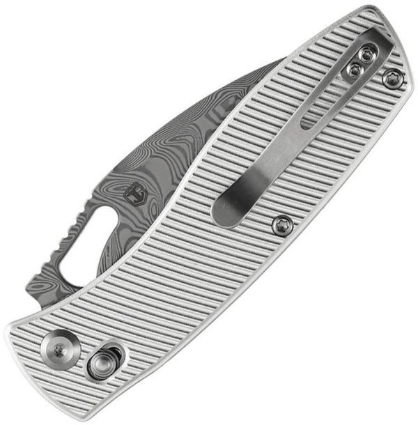 Tenable Heron Crossbar Lock Damascus Folding Knife Silver