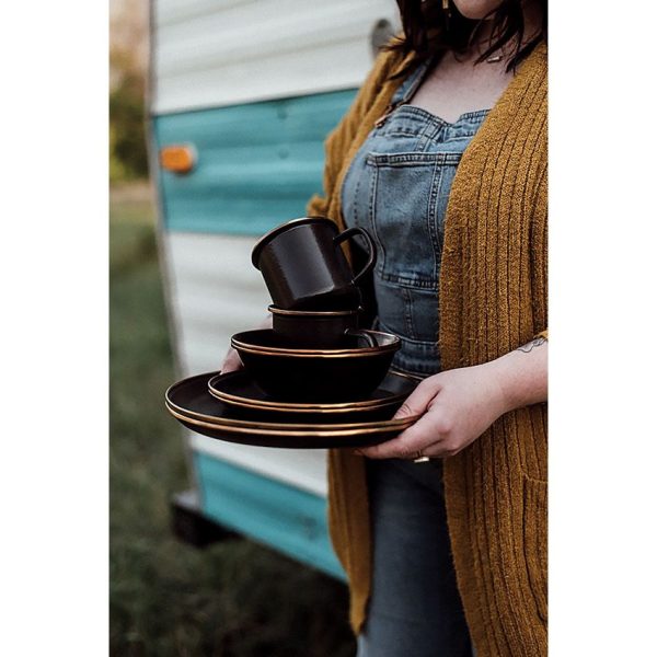 Barebones Living Enamel Cups Set Charcoal - 14oz Vintage