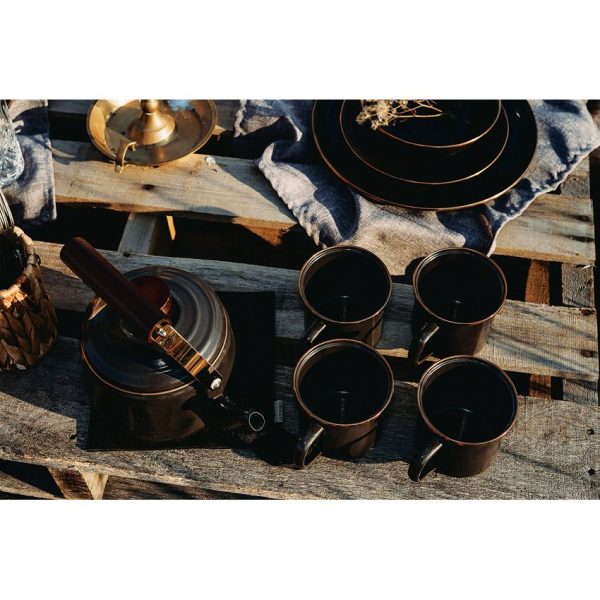 Barebones Living Enamel Cups Set Charcoal - 14oz Vintage