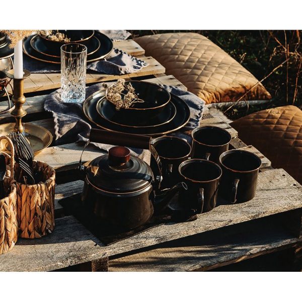 Barebones Living Enamel Cups Set Charcoal - 14oz Vintage