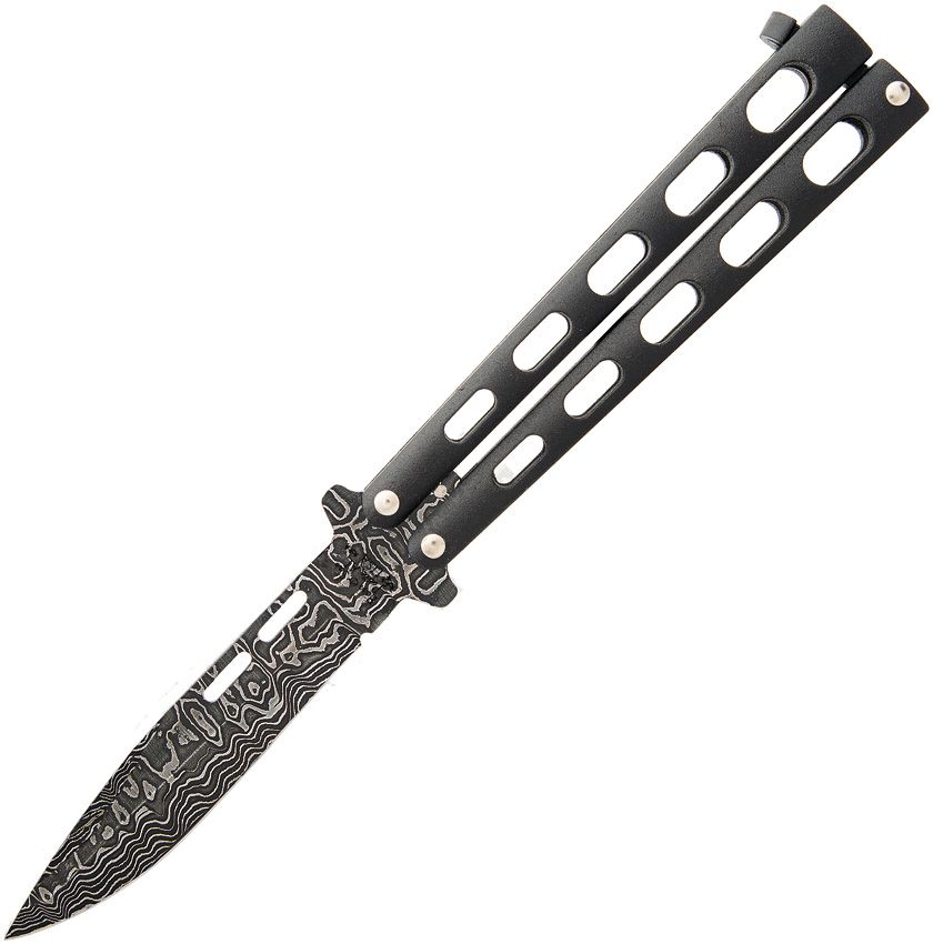 Bear & Son Butterfly Damascus Folding Knife 3.38" Black