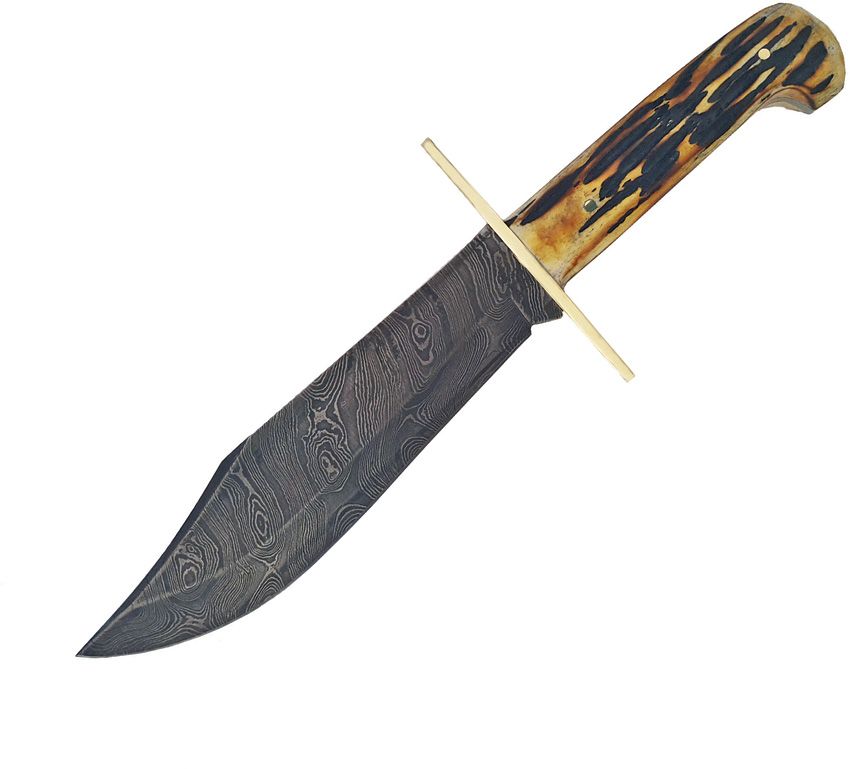 Bear & Son Bowie Damascus Fixed Blade Knife 7.5" Blade w/ Sheath