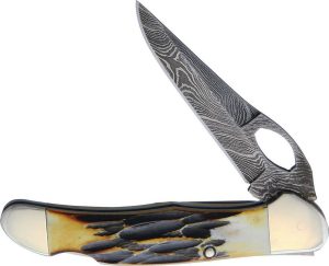 Bear & Son Cowhand Lockback Damascus Stag Bone Folder