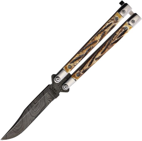 Bear & Son Butterfly Damascus - Elk Stag