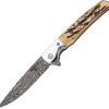 BC521D.jpg Bear & Son Rancher Sideliner Damascus Folding Knife Stag Bone
