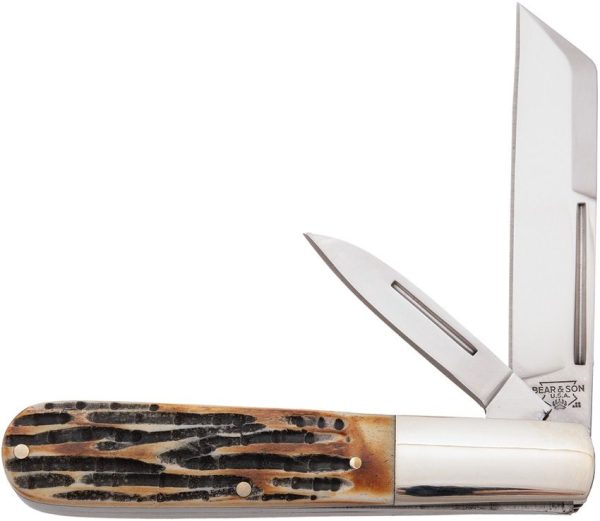 Bear & Son Large Barlow Stag Bone Folding Knife 440 Stainless