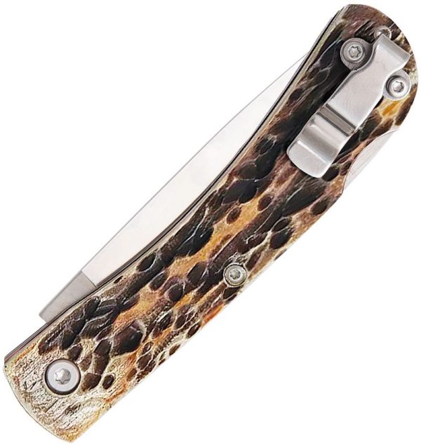 Bear & Son Lockback India Stag - Satin Drop Point