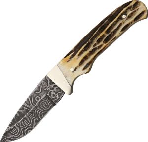 BC548D.jpg Bear & Son Drop Point Skinner Damascus Stag