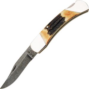BC597D.jpg Bear & Son Folding Hunter Damascus Stag Lockback