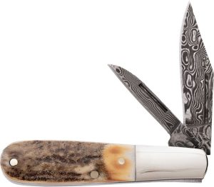 Bear & Son Baby Barlow Stag Damascus Folding Knife
