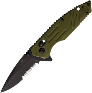 Bear & Son Slide Lock OD Green D2 Serrated